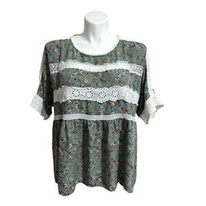 entro Peasant Style Pullover Floral Crochet‎ Lace Blouse Size 2X (Plus) Boho